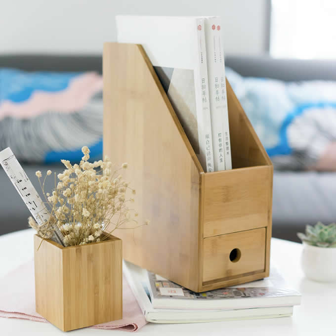 Bamboo Desk Office Magazine & A4 File Folder Organizer