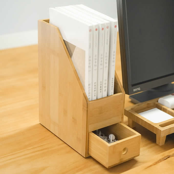 Bamboo Desk Office Magazine & A4 File Folder Organizer