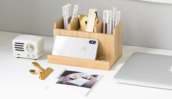  Bamboo Desk Organizer And Pencil Paper Clips Cell Phone Holder And Organizer