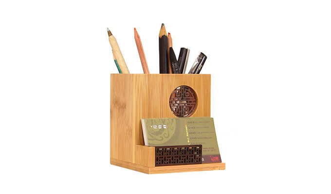  Bamboo Desktop Office Supplies Organizer Pencil Pens Business Card Holder  