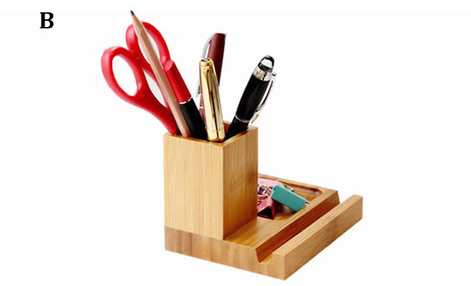  Bamboo Desktop Office Supplies Organizer Pencil Pens Business Card Holder  