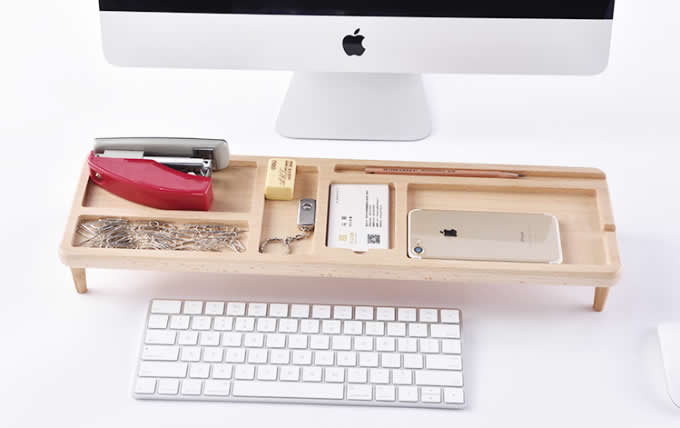  Bamboo Wooden Desktop Organizer Over the Keyboard 