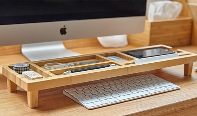  Bamboo Wooden Desktop Organizer Over the Keyboard 