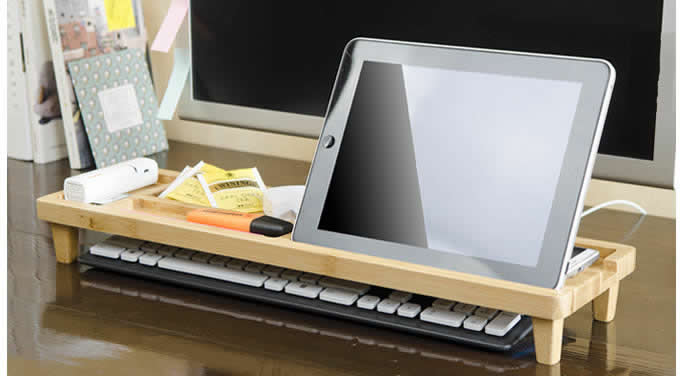  Bamboo Wooden Desktop Organizer Over the Keyboard 