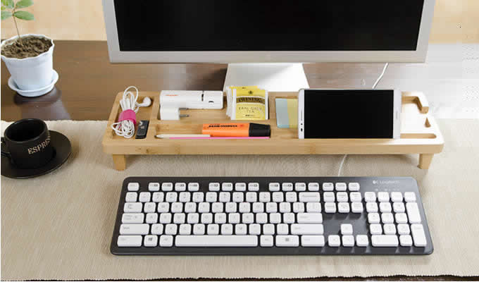  Bamboo Wooden Desktop Organizer Over the Keyboard 