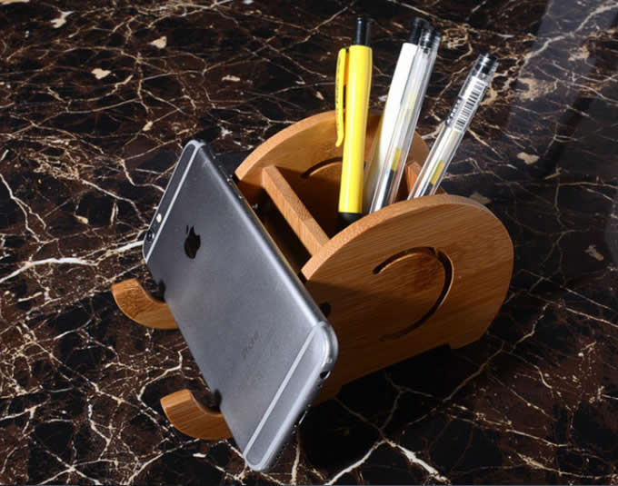  Bamboo  Elephant Stationery Organizer Phone Stand Holder 