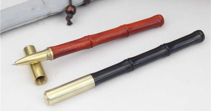 Bamboo Style Wooden Brass Ballpoint Pen 