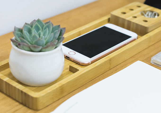  Bamboo Wood Desk Multipurpose Organizer With Tray