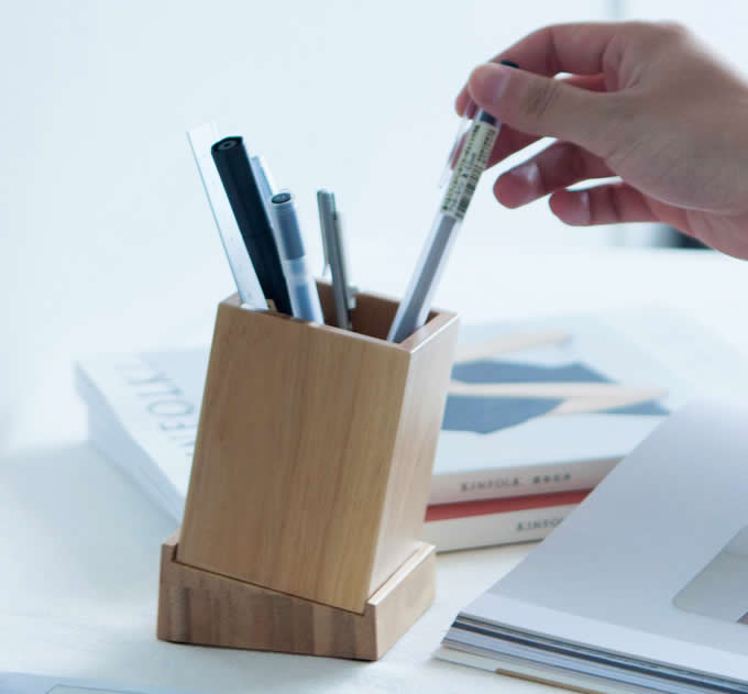  Bamboo Wood Desk Pen Pencil Holder   