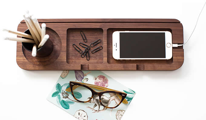 Bamboo  Wooden Multi-Function Desktop Organizer