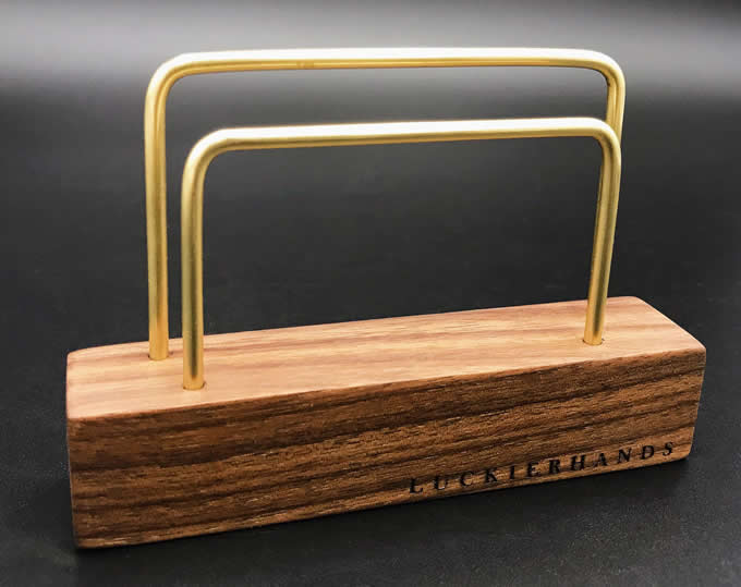  Brass Business Card Holder with Wooden Base