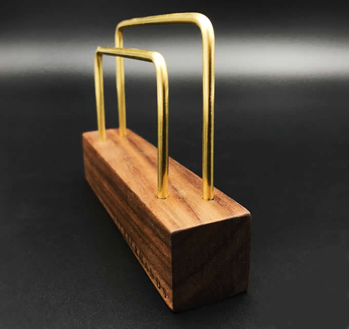  Brass Business Card Holder with Wooden Base