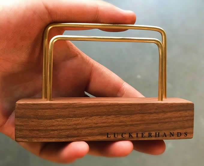  Brass Business Card Holder with Wooden Base