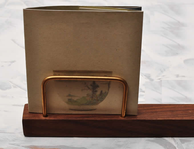  Brass Business Card Holder with Wooden Base