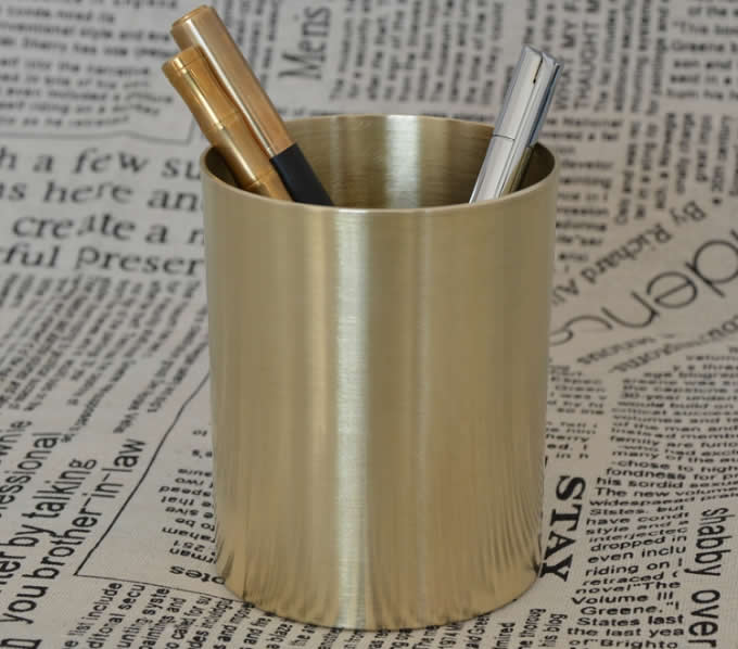  Brass Modern Office Desk Organizer Pencil Pen Storage Cup Holder