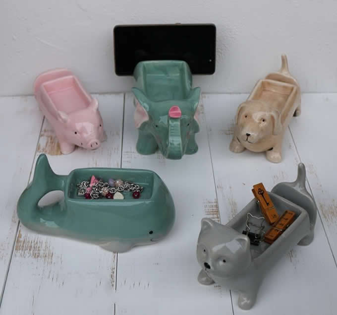 Ceramic Animal Paper Clip Holder With Mobile Phone Display Stand