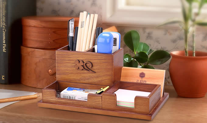  Wooden Desk Accessory Storage Organizer / Pen Holder /  Memo Pad Holder/Business Card Holder 