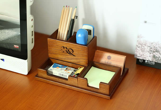  Wooden Desk Accessory Storage Organizer / Pen Holder /  Memo Pad Holder/Business Card Holder 