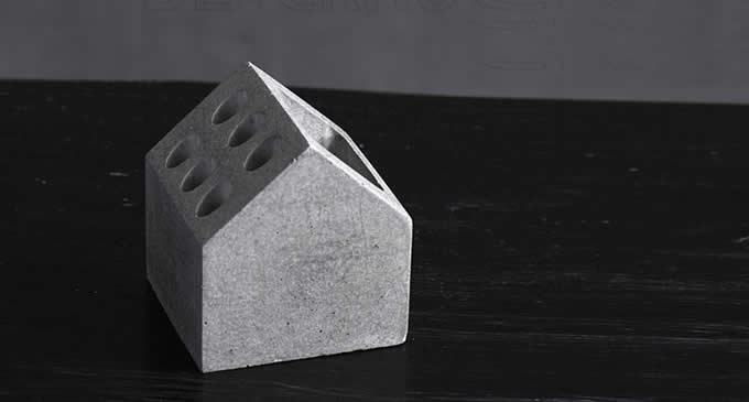 Concrete House Shaped Pen Holder Cell Phone Holder