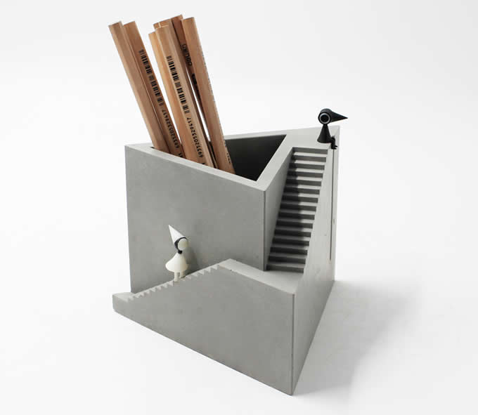 Concrete Round Stair Architectural Pen Holder/Desk Storage Organizer/ Flower Pot