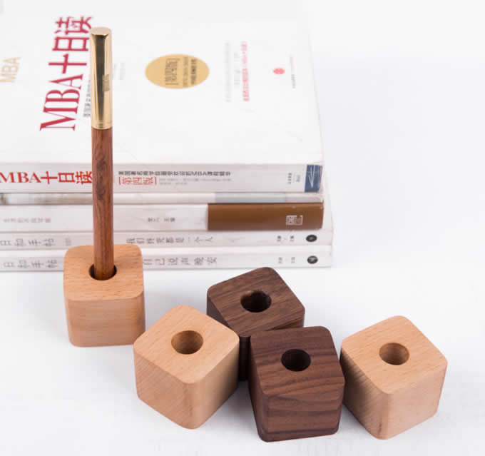  Concrete & Wooden Cubes Pen Stand Holder, (Set of 4)