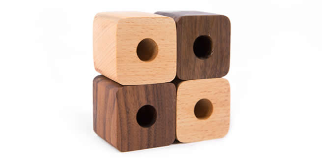  Concrete & Wooden Cubes Pen Stand Holder, (Set of 4)