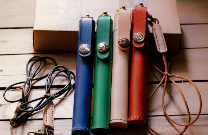  Cylinder Shaped Leather Single Pen Case