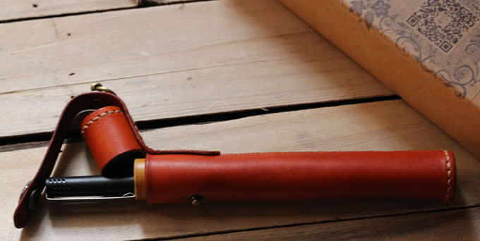  Cylinder Shaped Leather Single Pen Case