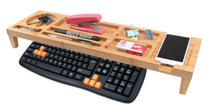  Eco Friendly Bamboo Wood Desktop Organizer Over the Keyboard