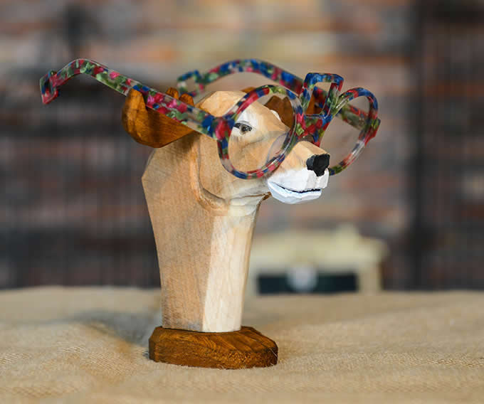 Hand Carved Wood Animal Head Eyeglass Holder
