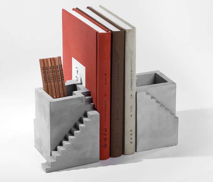  Handmade Concrete Architecture Stairs Pen Holder,2pcs