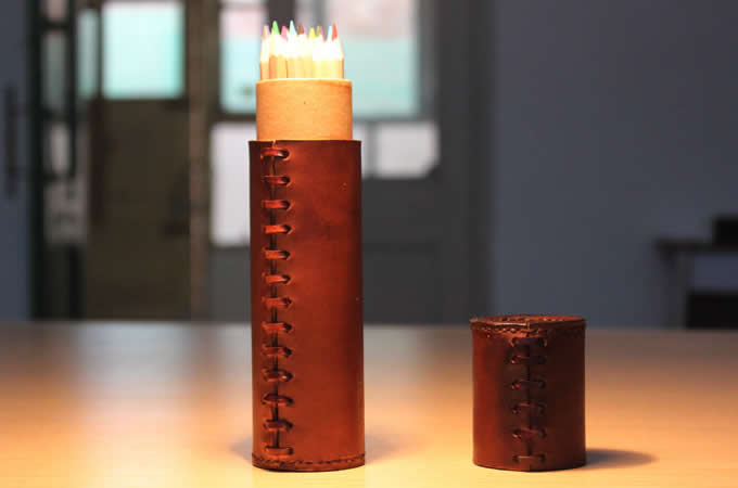 Handmade Cylinder Leather Pen Holder 