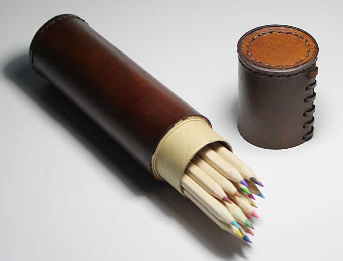 Handmade Cylinder Leather Pen Holder 