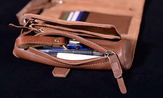  Handmade Genuine leather Multi Purpose Travel Organizer Roll for Credit card/cell phone/ Wallet/Key/Pen Pencil 