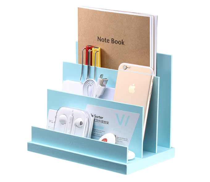  Mdf Board Desktop File Organizer Sorter with 3 Vertical Compartments 