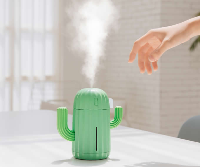  Portable Rechargeable USB Cactus-Shaped Mist Humidifier  LED Night Lights  