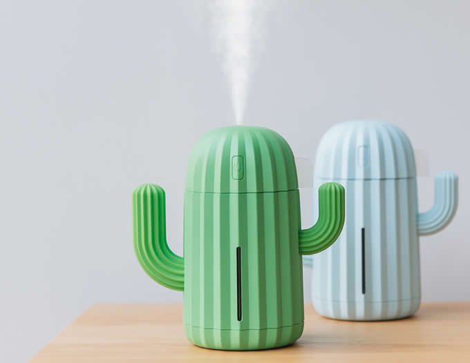  Portable Rechargeable USB Cactus-Shaped Mist Humidifier  LED Night Lights  