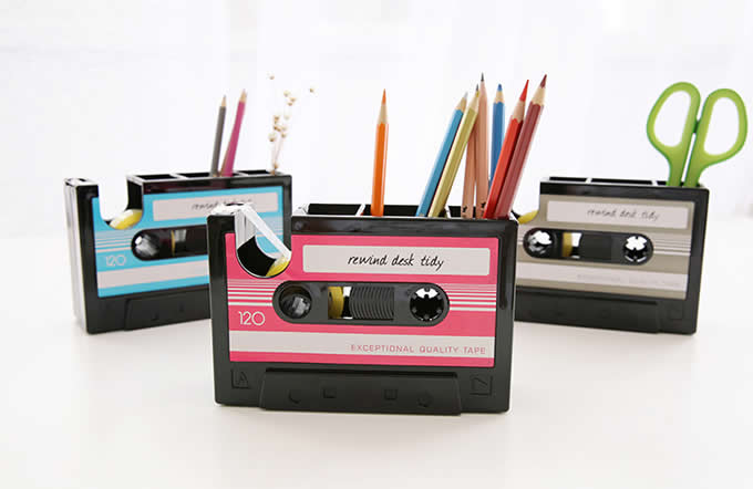 Retro  Cassette Pen Pencil Holder Desk Organizer 