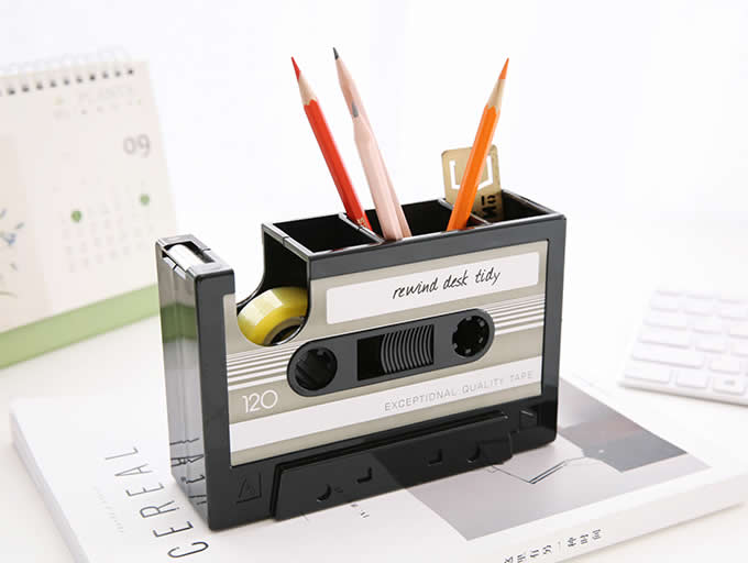 Retro  Cassette Pen Pencil Holder Desk Organizer 