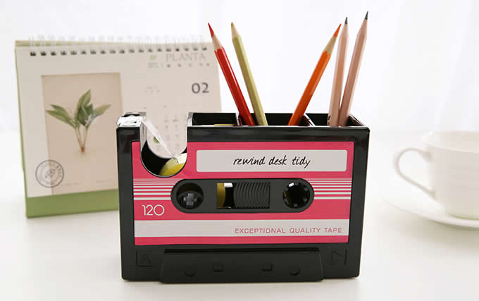 Retro  Cassette Pen Pencil Holder Desk Organizer 