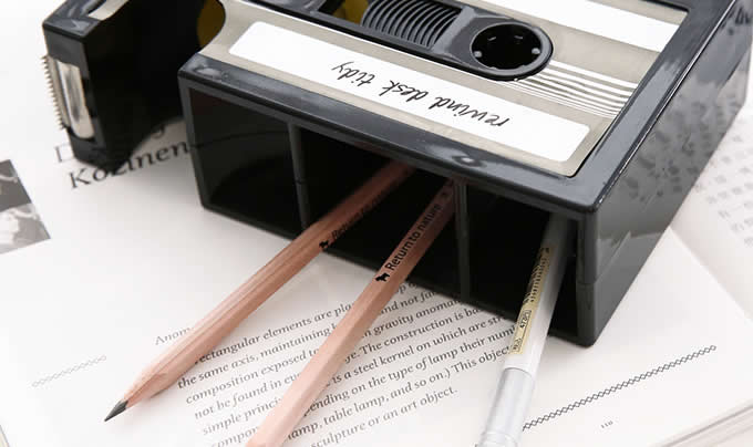 Retro  Cassette Pen Pencil Holder Desk Organizer 