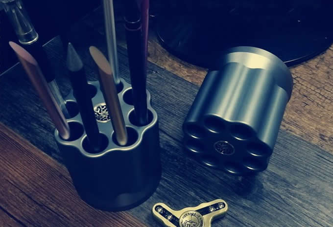  Revolver Chamber  Rotating 304 Stainless Steel Pen Holder 