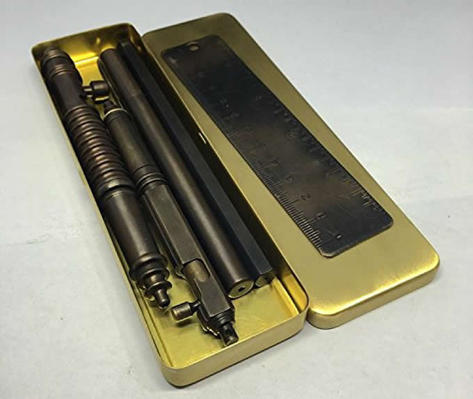   Vintage Brass Pen Pencil Case Holder Stationery Box Storage