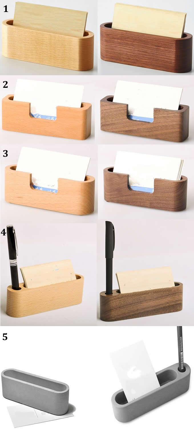   Wood & Concrete Business Card Holder for Desk 