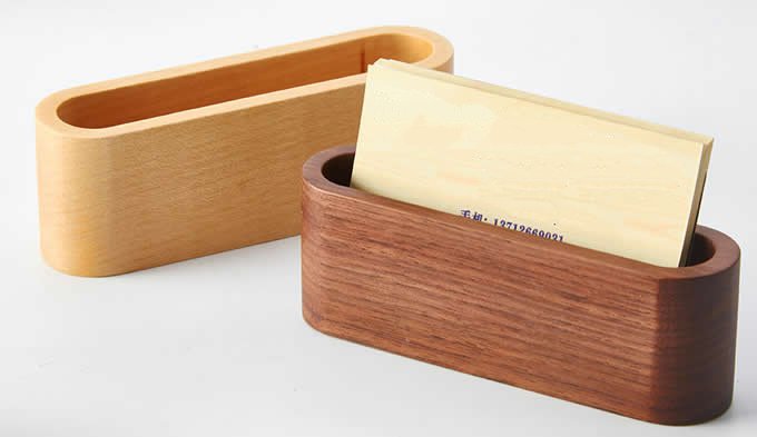   Wood & Concrete Business Card Holder for Desk 