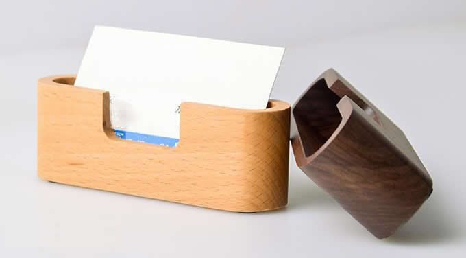   Wood & Concrete Business Card Holder for Desk 
