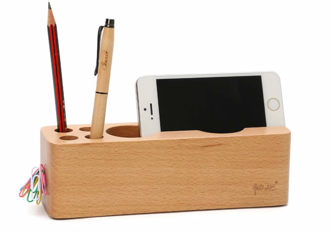 Wood Desktop Stationery  Organizer Storage Cell Phone Holder
