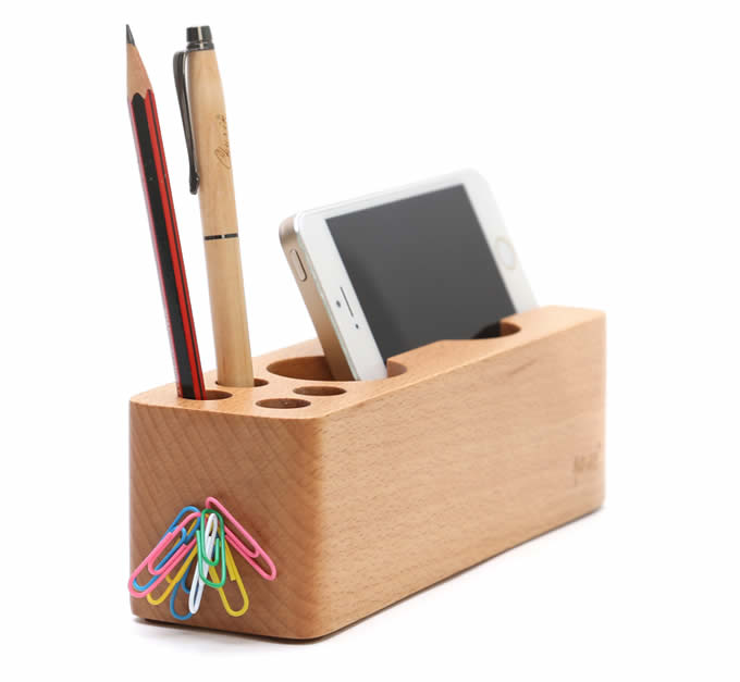 Wood Desktop Stationery  Organizer Storage Cell Phone Holder