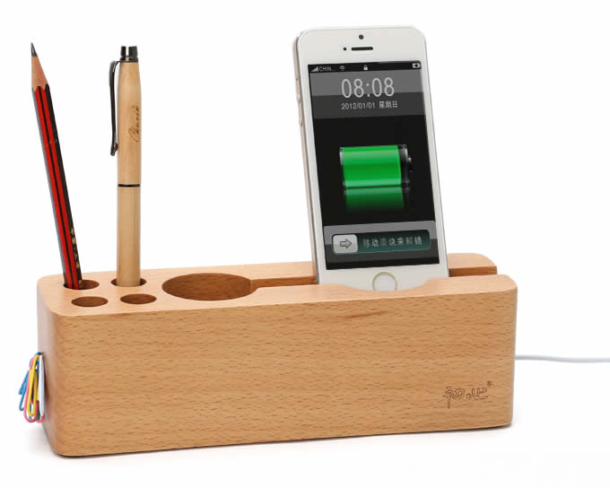 Wood Desktop Stationery  Organizer Storage Cell Phone Holder