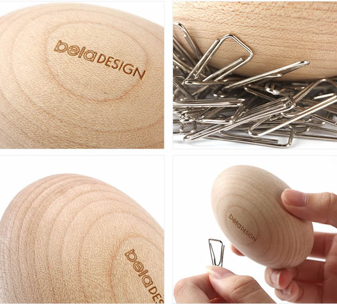 Wood Egg Paperclip Storage